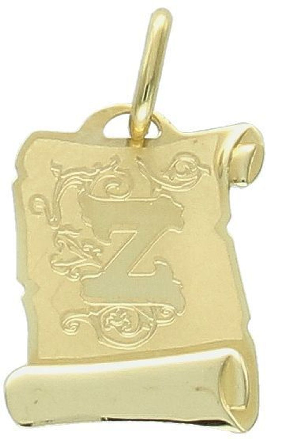 Złota zawieszka damska literka Z na papirusie ZA 2411Z 585 Piękny, złoty wisiorek o ciekawym wzorze wykonany ze złota. Zawieszka o formie papirusu czyli starodawnego pergaminu 1.jpg